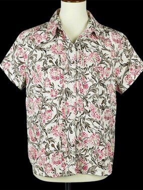 Alfred Dunner Top Sz 10 Pink Floral Pintuck Pleat Beach Resort Summer Vacation